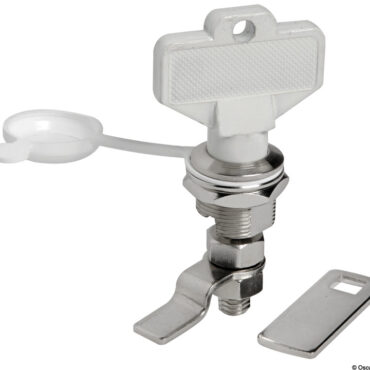 In ottone cromato, completa di cappuccio stagno di protezione. Rotazione a 90° con molla interna anti-vibrante. Completa di chiave. Doppia levetta in dotazione.