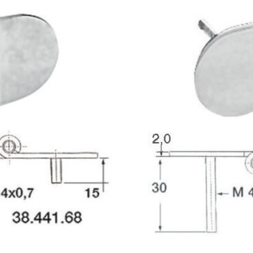 In acciaio inox lucidate a specchio, con fissaggio invisibile tramite prigionieri saldati da 4 mm e con smorzamento delle vibrazioni tramite asse centrale frenato.