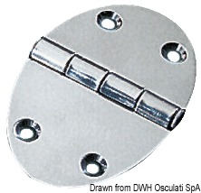 Cerniere in acciaio inox lucidato a specchio Serie OVAL TYPE. Asse di centrale semi-incassato, apertura 270°.