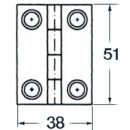 Cerniere in acciaio inox senza viti, provviste di boccolette femmina, filettate 4MA, saldate sotto le cerniera, nella stessa posizione dei fori passanti.