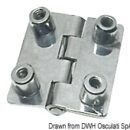 Cerniere in acciaio inox senza viti, provviste di boccolette femmina, filettate 4MA, saldate sotto le cerniera, nella stessa posizione dei fori passanti.