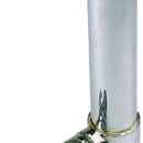 Orientabile in qualsiasi direzione. Si toglie e si mette in pochi secondi, universale. Completo di boccola in gomma e di spina ferma canna. Tutto in acciaio inox AISI 316, base e tubo.