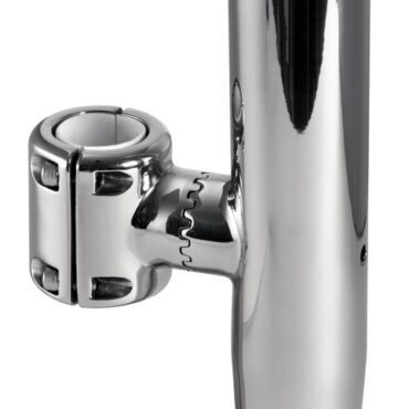 Costruzione di alta qualità con tubo rastremato e salvacanna interno in santoprene. Morsetto girevole a 360° in senso orizzontale e verticale. In acciaio inox AISI 316 lucidato a specchio.