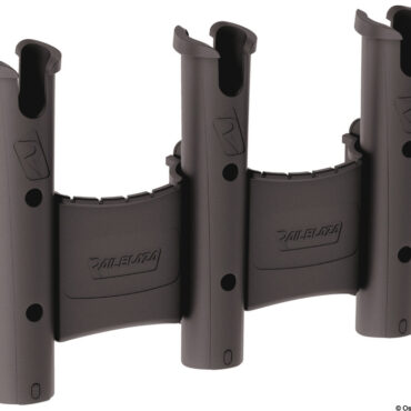 Portacanne singolo o modulare (si possono collegare i moduli tra loro senza fine).Adatto ad impugnature fino a 40 mm.Perno di fine corsa che impedisce la rotazione della canna (removibile).Nelle versione multiple (tra le due canne) vano per esche, attrezzi ed altro.