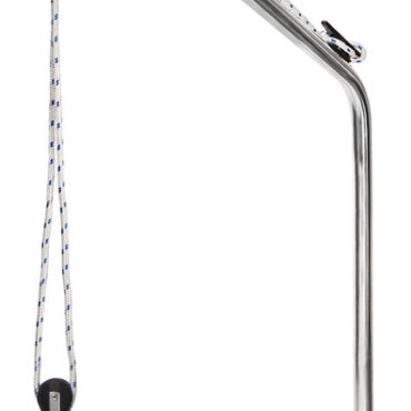 Adatta per sollevamento tender (in coppia)o per sollevamento motore fuoribordo. Completa di boccola in acciaio inox ad incasso, carrucola di rinvio e cima in nylon.