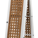 In alluminio anodizzato con piano in carabottino di teak originale del Siam, di elevata qualità. Sono complete di candelieri e corrimano in cima. Bicchiere Ø 25 mm.