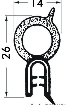 In PVC armato flessibile, completo di guarnizione in neoprene espanso a tenuta stagna. Ideale per gavoni, cofani motore ecc.