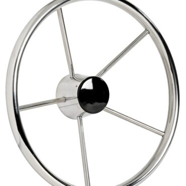 Corona a sezione ovalizzata per una migliore presa. Cono centrale universale (Ultraflex, Morse, Teleflex, Tx, Mancini ecc.). Mozzo centrale in acciaio inox, finitura molto accurata, forniti di tappo centrale in plastica nera.