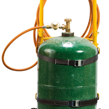 Il carello porta bombola è facile da montare, leggero, pieghevole e maneggevole.Viene fornito con cinghie che servono ad assicurare la bombola durante il trasporto ed un supporto apposito per la termopistola (codice 46.177.00).