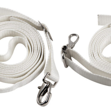 Formato da un nastro di larghezza 25 mm e con lunghezza 3 m (utile 2,90 m).Un'estremità con moschettone e cinghia per regolazione fissa e una con moschettone di tensionamento.Venduto in coppia in confezione espositiva.