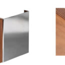 Guance in acciaio inox lucidato, tavola in faggio verniciato.