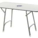 Struttura tubo alluminio anodizzato Ø 25 mm. Ripiano bianco con decoro, spessore 16 mm.