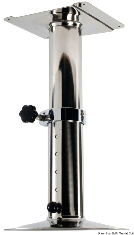 Regolabile in altezza, in acciaio inox. E’ molto robusto e funzionale. Adatto come supporto per tavolo o gamba sedili.