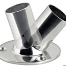 Calzano all'esterno del tubo. Fissaggio con 3 viti. Acciaio inox AISI 316 lucidato a specchio.