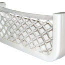 Telaio in ABS bianco, con rete elestica in nylon intrecciato. Dorso autoadesivo, oppure da fissare con 4 viti.