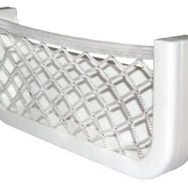 Telaio in ABS bianco, con rete elestica in nylon intrecciato. Dorso autoadesivo, oppure da fissare con 4 viti.