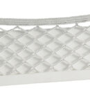 Telaio in ABS bianco, con rete elestica in nylon intrecciato. Dorso autoadesivo, oppure da fissare con 4 viti.