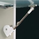 Una volta alzato lo sportello il braccetto lo tiene in posizione, alla chiusura il braccetto ammortizza la discesa fino al completo arresto dell’antina. Colore bianco. Venduto completo di piastrina di montaggio. Calcolo momento torcente. Un braccetto: lunghezza antina (cm) x 1/2 x peso antina (kg).