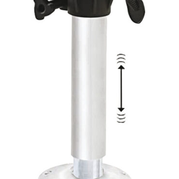 Regolabile in altezza tramite molla a gas. Dotato di sistema di ammortizzatore interno (Shock Absorber) per assorbire l'impatto della barca con le onde.Estraibile dalla base in alluminio anodizzato Ø 228 mm. Tubi alluminio anodizzato. Testa in nylon / fibra di vetro con foratura universale.