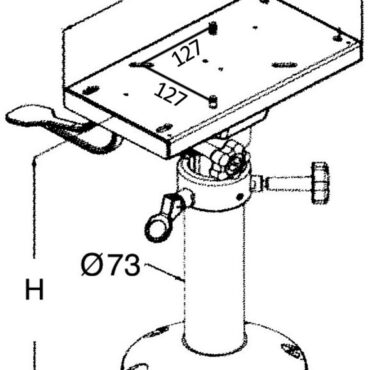 Base e colonna in alluminio anodizzato + supporto sedile con slitta girevole in alluminio anodizzato.