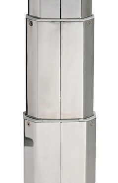 Fabbricato in acciaio inox AISI 316 lucidato a specchio con doppio telescopio azionato da molla a gas. Peso 8 kg. Non necessita di forare il pavimento per la discesa.