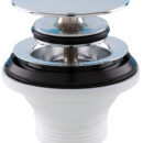 Piletta basket con raccordo 1 ¼” e tappo a fungo. Tappo asportabile, design elegante, facilità di pulizia.