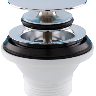 Piletta basket con raccordo 1 ¼” e tappo a fungo. Tappo asportabile, design elegante, facilità di pulizia.