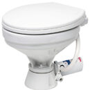 Provvisto di pompa autoadescante in bronzo con girante in neoprene. Funziona premendo un pulsante. Motore a magneti permanenti e albero in acciaio inox, con maceratore incorporato. Sedile e coperchio di colore bianco. Tubo d’entrata da 19 mm (3/4") e d’uscita da 25 mm (1”). Pannello di comando INCLUSO.Raccordo lavaggio Spray Nozzle che garantisce una pulizia più rapida ed efficace grazie al getto d'acqua ad altissima pressione su tutta la superficie del WC.