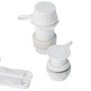 Contiene: 4 cerniere, 2 ganci chiusura, 2 tappi scarico, 24 viti inox.