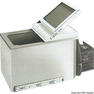 A sfilamento totale completo di rotaie laterali. Sportello singolo per una pratica apertura a pozzetto. Interno inox + fondo plastica. Temperatura + 10° - 12° C.