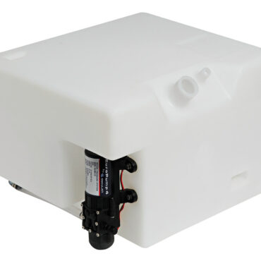 Serbatoio in polietilene con autoclave tipo 16.503.12, consigliato per un'utenza.Ha la particolarità di poter essere ruotato di 90° variando l'altezza da 34 a 26 cm secondo necessità.