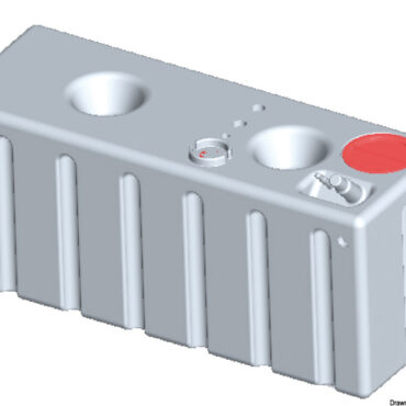In polietilene alimentare lineare. Completo di tappo di ispezione + predisposizioni multiple per carico, scarico, sfiato con filetti femmina da 1" 1/4, 3/4", 1".Predisposto per installazione indicatore di livello con flangia VDO 5 fori (27.160.xx; 27.161.xx; 27.166.xx).