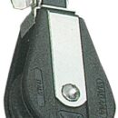 In nylon nero e acciaio inox, con puleggia in alluminio anodizzato duro, per cavi acciaio, testa universale fissa o girevole.