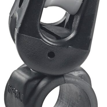 A) Fabbricato in nylon, totalmente snodato sui 2 assi.B) Fabbricato in naylon, con passaggio scotta in acciaio inox.