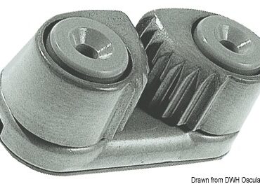 In alluminio anodizzato con ganasce montate su sfere in delrin. Base 64 x 30 mm, per cime da 5/12 mm.