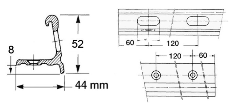 In alluminio anodizzato naturale con coprifilo e rotaia di aggancio per basi candelieri.