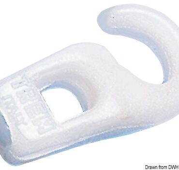 Gancio bianco a rampino largo, particolarmente indicato per fissare i coprigommoni sul trincarino.