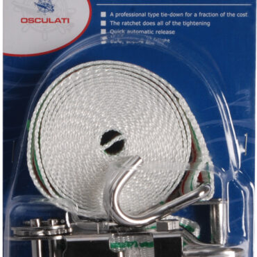 Per fissaggio imbarcazioni su carrello, zattere di salvataggio, gommoni in coperta o sulla plancetta, ecc. Le uniche in commercio con cricco + ganci di fissaggio in acciaio inox lucidato.