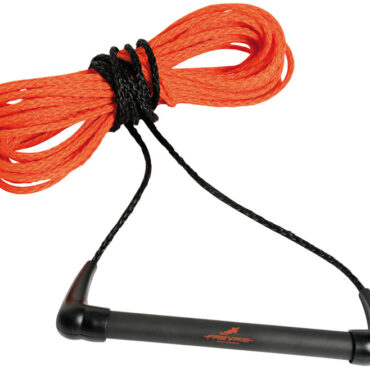 Corda traino sci con maniglia ergonomica in alluminio rivestito in neoprene e terminali rastremati.