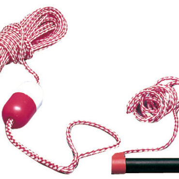 In levilene galleggiante bicolore, con maniglie in morbido espanso nero, e interno in alluminio; galleggiante di colore bianco/rosso.