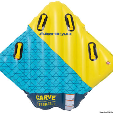 Tubone acrobatico ideale per slalom e salti sulle onde. La forma a diamante ed il fondo speciale riducono il trascinamento e migliorano la manovrabilità per una guida fluida e pulita. Il punto di traino Kwik-Connect offre un fissaggio a prova di bomba, in modo che possiate agganciarvi alla vostra barca e partire in un attimo. Fabbricato in PVC con cuciture elettrosaldate, maniglie imbottite di schiuma ed avvolte in speciale neoprene e valvola brevettata per gonfiaggio/sgonfiaggio rapido.