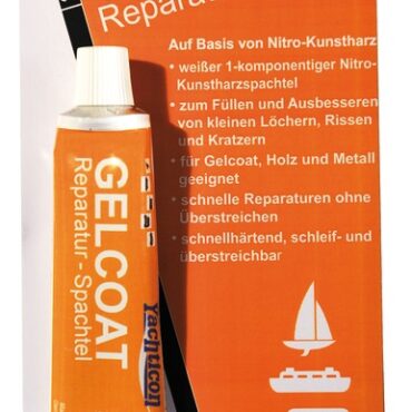 Gelcoat monocomponente nitrosintetico. Ideale per riparare piccoli danni sulla vetroresina / gelcoat / legno / metallo. Riparazione veloce senza necessità di verniciatura. Indurisce velocemente e, se necessario, può essere carteggiato e verniciato.
